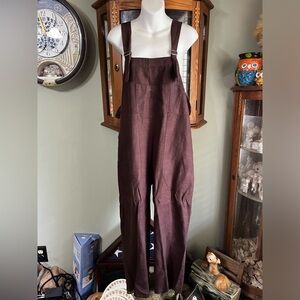 Flax Chocolate Brown Linen Casual Flowing Oversized Overalls Size Small